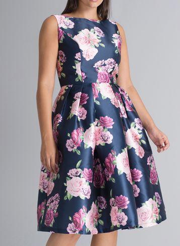 Dorothy Perkins *chi Chi London Curve Navy Floral Print Skater Dress