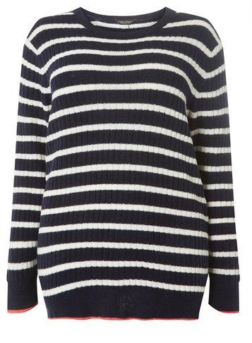 Dorothy Perkins Dp Curve Navy And Ivory Striped Slouchy Jumper