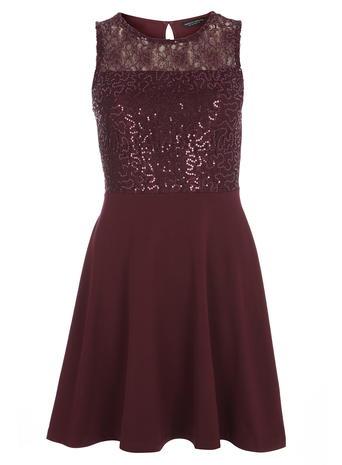 Dorothy Perkins Wine Sequin Lace Skater Dress