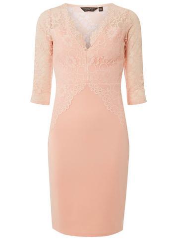 Dorothy Perkins *blush Lace Top Bodycon Dress