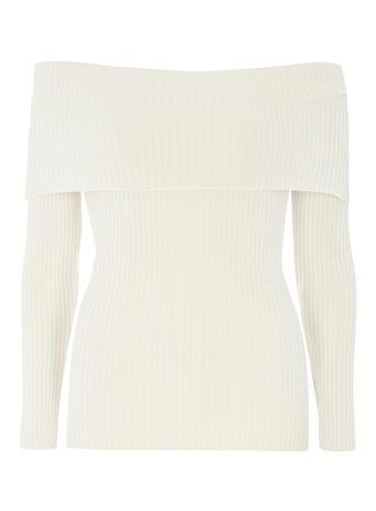 Dorothy Perkins White Bardot Ribbed Jumper