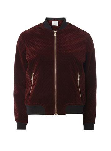 Dorothy Perkins Petite Burgundy Velvet Bomber Jacket