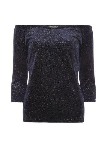 Dorothy Perkins Navy Glitter Velour Bardot Top