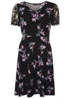 Dorothy Perkins Black Floral Lace Sleeve Skater Dress