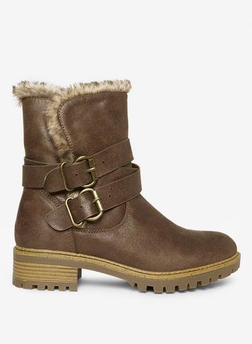 Dorothy Perkins Tan Pu 'arctic' Biker Boots
