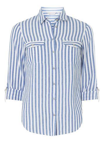 Dorothy Perkins Petite Blue And Ivory Striped Shirt