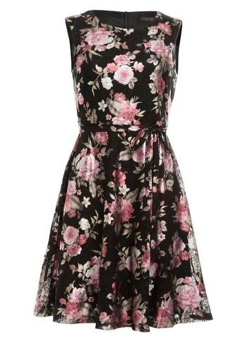 *tenki Black Floral Lace Skater Dress