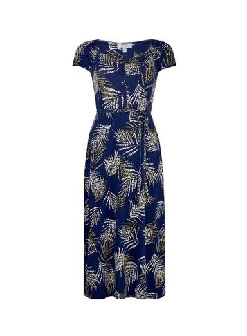 Dorothy Perkins Petite Navy Tropical Print Ruched Maxi Dress
