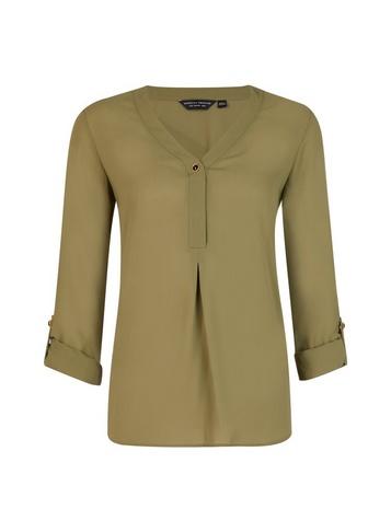 Dorothy Perkins Khaki Roll Sleeve Top