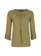 Dorothy Perkins Khaki Roll Sleeve Top