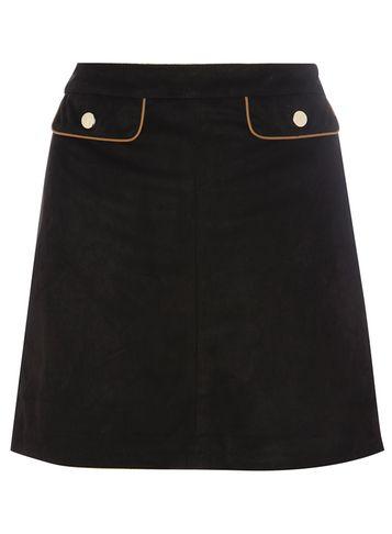 Dorothy Perkins Black Suedette Skirt With Piping