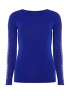 Dorothy Perkins Blue Long Sleeve Lace Insert Top