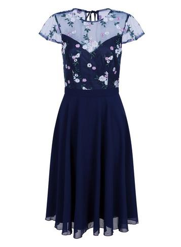 *chi Chi London Navy Embroidered Midi Dress