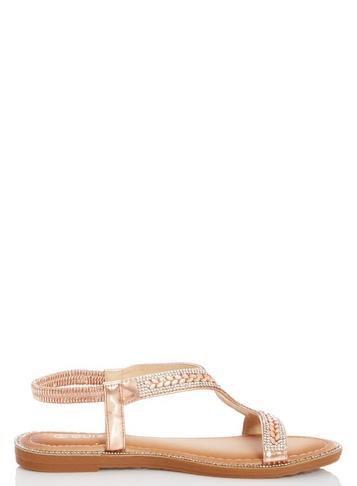 *quiz Rose Gold Diamante Flat Sandals