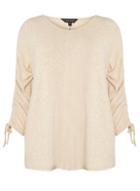 Dorothy Perkins Dp Curve Beige V-neck Ruched Sleeve Top