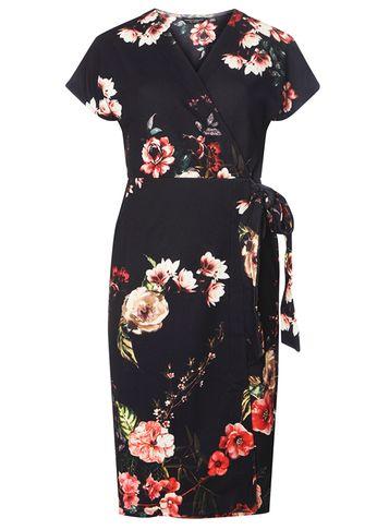 Dorothy Perkins Multi Coloured Floral Print Crepe Wrap Dress