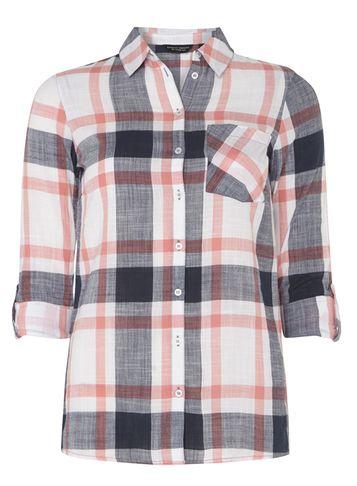 Dorothy Perkins Pink And Blue Slub Checked Shirt