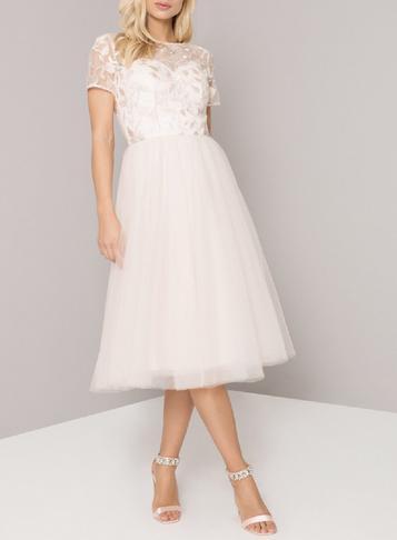 Dorothy Perkins *chi Chi London Nude Floral Embroidered Midi Skater Dress