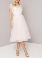 Dorothy Perkins *chi Chi London Nude Floral Embroidered Midi Skater Dress