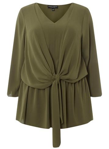 Dorothy Perkins *dp Curve Khaki Manipulated Tie Front Blouse