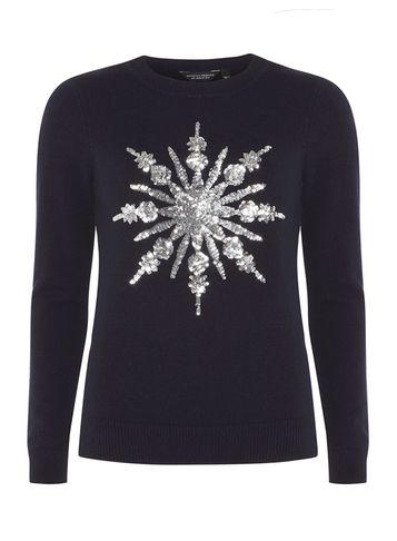 Dorothy Perkins Navy Sequin Snowflake Jumper