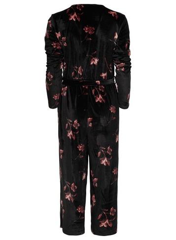 *only Black Floral Print Velour Jumpsuit