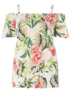 Dorothy Perkins *tall Ivory Cold Shoulder Floral Print Top