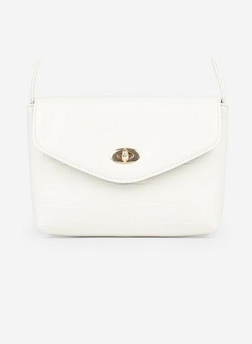Dorothy Perkins Cream Crocodile Design Twistlock Cross Body Bag