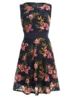 *tenki Blue Floral Print Lace Dress