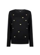 Dorothy Perkins Black Embroidered Heart Print Knit Jumper