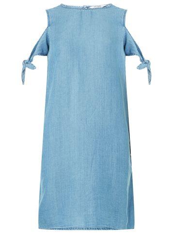 Dorothy Perkins Blue Mid Wash Tie Sleeve Cold Shoulder Dress
