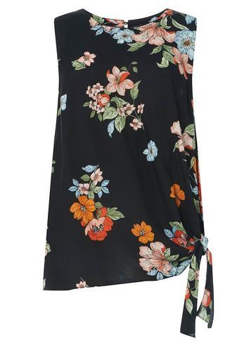 Dorothy Perkins Dp Curve Black Floral Side Knot Shell Top