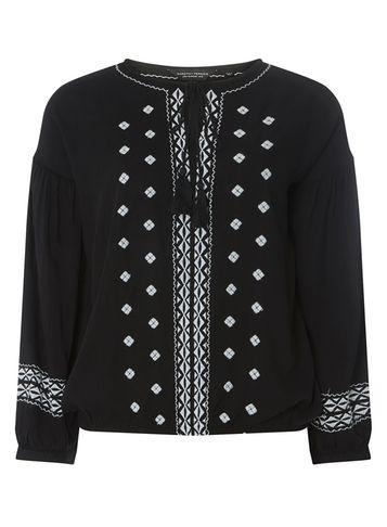Dorothy Perkins Black Embroidered Boho Gypsy Top