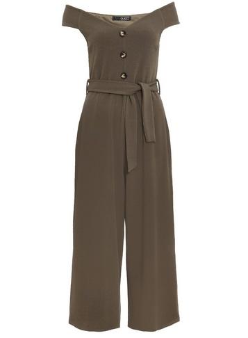 *quiz Khaki Button Bardot Jumpsuit