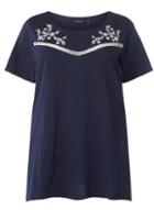 Dorothy Perkins Dp Curve Navy Embroidered Lace Top