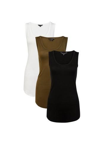 Dorothy Perkins 3 Pack Black, White And Khaki Viscose Vest