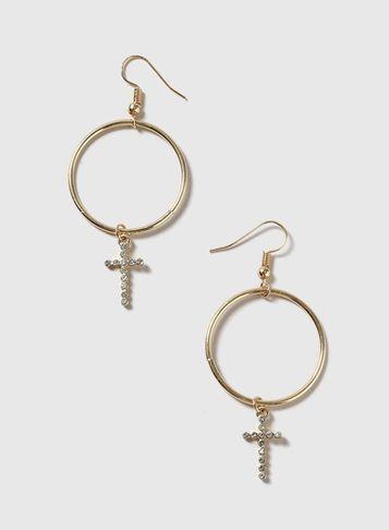 Dorothy Perkins Gold Cross Hoop Earrings