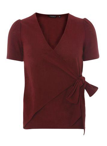 Dorothy Perkins Berry Red Ruched Sleeve Wrap Top