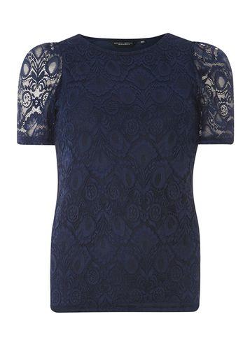 Dorothy Perkins Navy Lace Puff Sleeve T-shirt