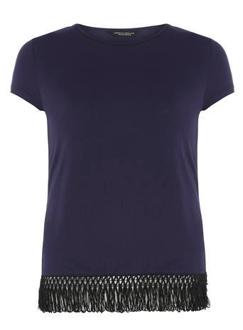Dorothy Perkins Navy Fringe Hem T Shirt