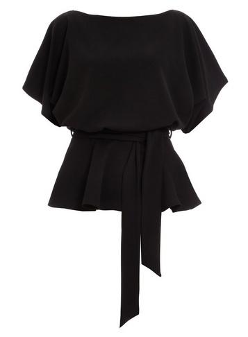 *quiz Black Batwing Belted Peplum Top