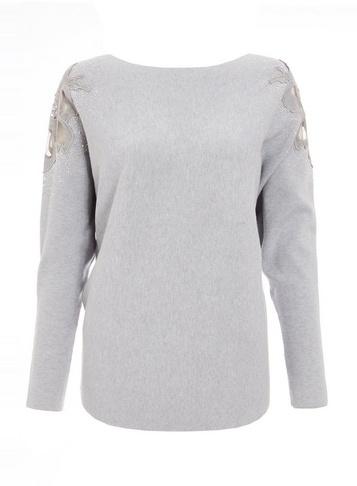 *quiz Grey Crochet Shoulder Jumper