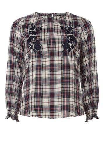 Dorothy Perkins Petite Ivory And Burgundy Embroidered Blouse