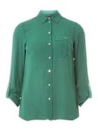 Dorothy Perkins Green Button Pocket Roll Sleeve Shirt
