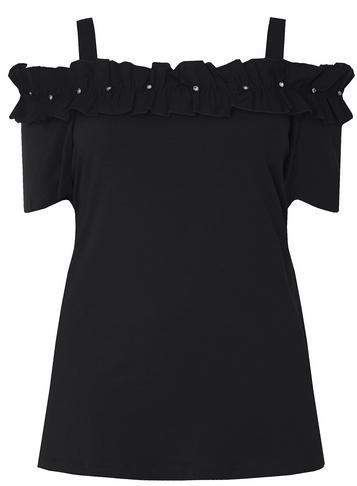 Dorothy Perkins Dp Curve Black Gem Woven Ruffle Top