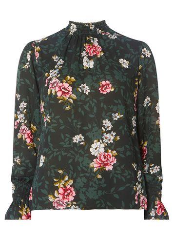 Dorothy Perkins Green Floral Print Shirred Blouse