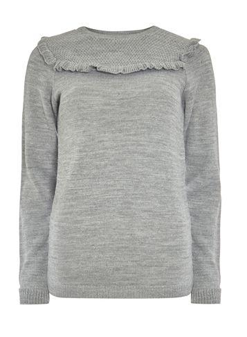 Dorothy Perkins *tall Grey Frill Yoke Knitted Jumper