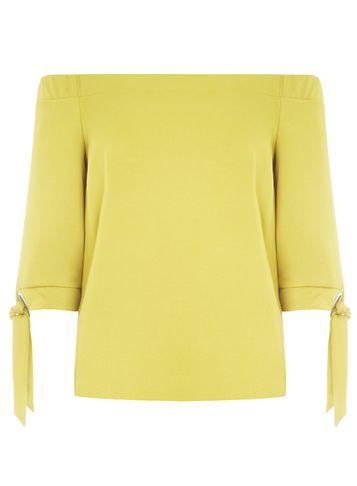 Dorothy Perkins Lime Green Eyelet Tie Cuff Bardot Top