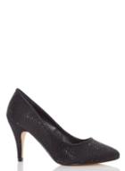 Dorothy Perkins *quiz Black Satin Diamante Court Shoes