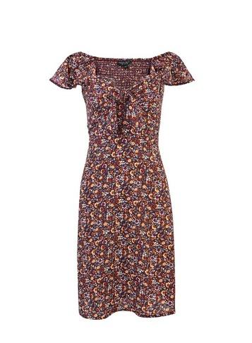 Dorothy Perkins *oxblood Floral Print Tie Front Dress
